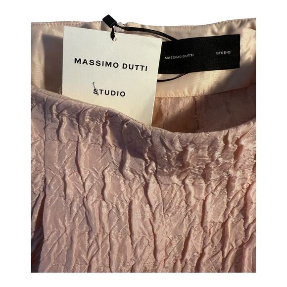 NEW Massimo Dutti Women's Pink Wide-Leg Textured Pants XS Casual NWT - Picture 4 of 9
